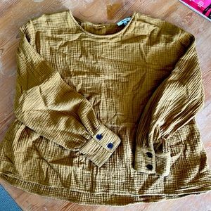 Madewell gauze button-back peplum top - XXL in compass gold